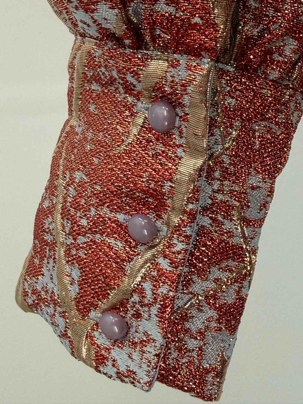 Akira Luxury Metallic Brocade Bow Peplum Blouse Elegant High Neck Statement Top - Picture 10 of 15